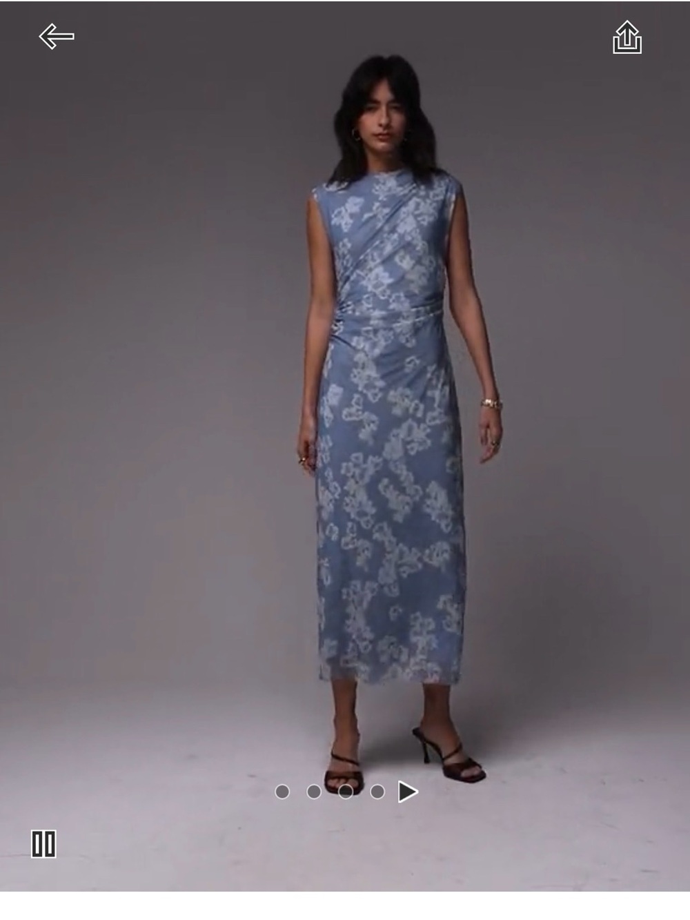 & Other Stories Powder Blue Floral Mesh Midi Dress
